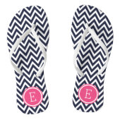 Navy and Pink Chevron Monogram Teenslippers (Voetbed)