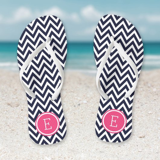 Navy and Pink Chevron Monogram Teenslippers