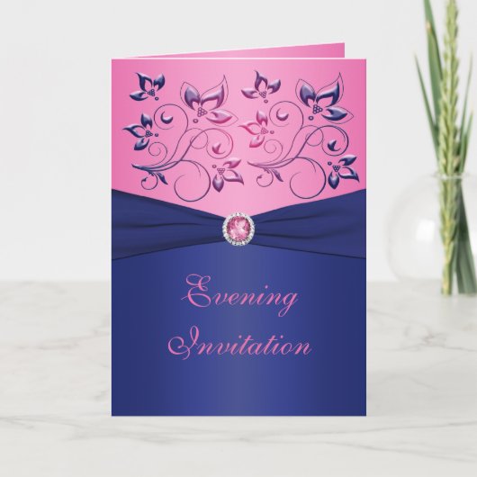 Navy and Pink Floral Kaart Style Evitation (Voorkant)