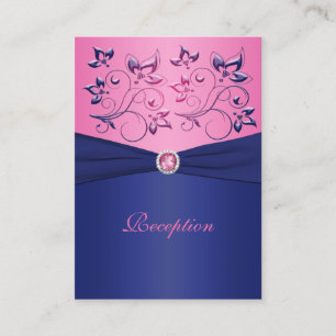 Navy and Pink Floral Reception Card Informatiekaartje