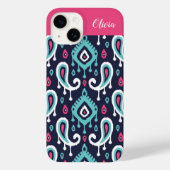 Navy and Pink Ikat Paisley Monogram Case-Mate iPhone Case (Achterkant)