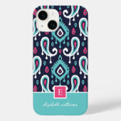 Navy and Pink Ikat Paisley Monogram Case-Mate iPhone Case (Achterkant)