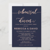 Navy and Roos Gold Elegant Script Rehearsal Dinner Kaart (Voorkant)