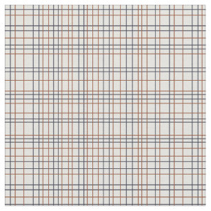 Navy and Rust Grid op lichtgrijs (bijna wit) Stof