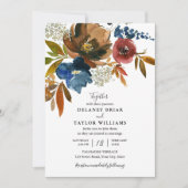Navy and Rust Waterverf Flowers Wedding Kaart (Voorkant)