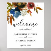 Navy and Rust Waterverf Wedding Welcome Poster (Voorkant)