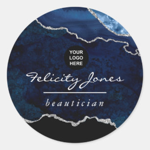 Navy and Silver Agate Precious Stone Corporate Ronde Sticker