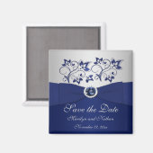 Navy and Silver Floral Wedding Favor Magnet Magneet (Voorkant / Achterkant)