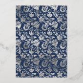 Navy and Silver Floral Wedding Folie Uitnodiging (Achterkant)