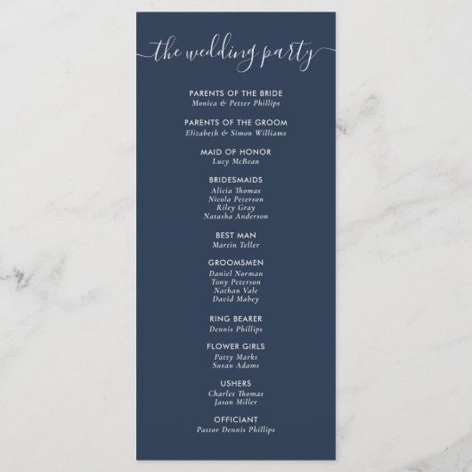 Navy and Silver Modern Script Wedding Programma (Achterkant)