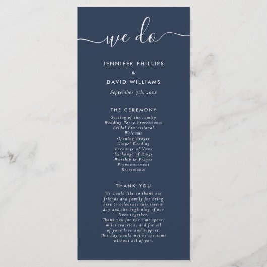 Navy and Silver Modern Script Wedding Programma (Voorkant)