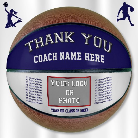 Navy and Silver, Personalized Basketball for Coach Basketbal