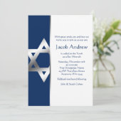 Navy and Silver Star van David Bar Mitzvah Invites Kaart (Staand voorkant)