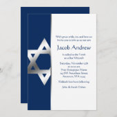 Navy and Silver Star van David Bar Mitzvah Invites Kaart (Voorkant / Achterkant)