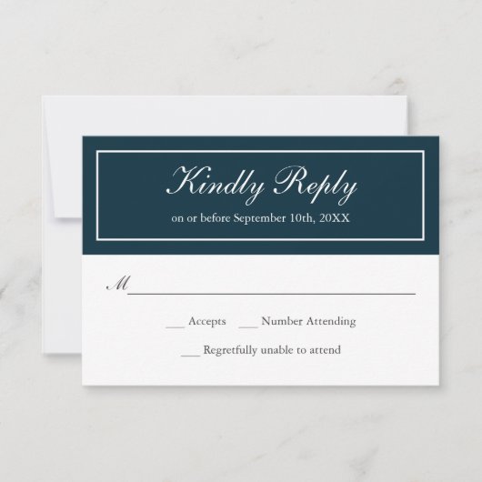 Navy and White Classic Simple Elegant Wedding RSVP Kaartje (Voorkant)