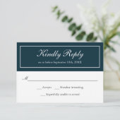 Navy and White Classic Simple Elegant Wedding RSVP Kaartje (Staand voorkant)