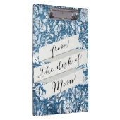 Navy and White Denim Damask Shabby Chic Print Klembord (Rechts)