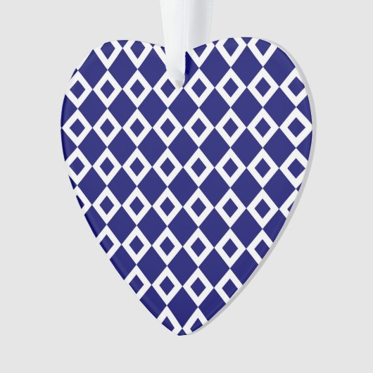 Navy and White Diamond Pattern Ornament (voorkant)