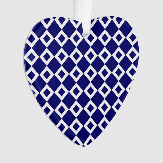 Navy and White Diamond Pattern Ornament (voorkant)