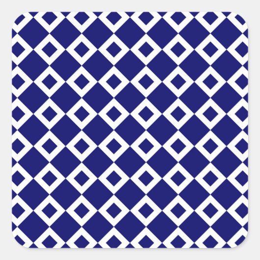 Navy and White Diamond Pattern Vierkante Sticker (Voorkant)