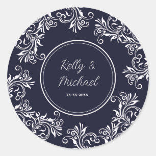 Navy and White Elegant Style Wedding Ronde Sticker