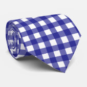 Navy and White Gingham Check Stropdas (Opgerold)