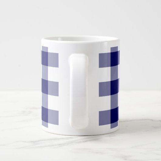 Navy and White Gingham Pattern Jumbo Beker (Achterkant)
