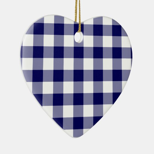 Navy and White Gingham Pattern Keramisch Ornament (Rechts)