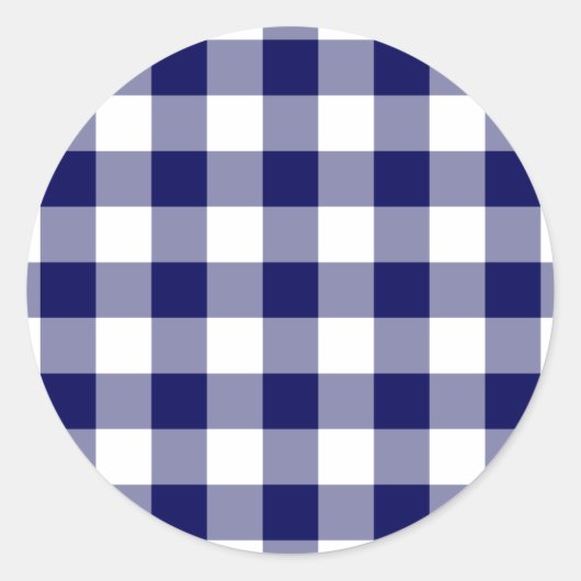 Navy and White Gingham Pattern Ronde Sticker (Voorkant)