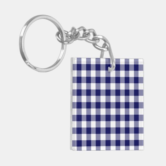 Navy and White Gingham Pattern Sleutelhanger (Voorkant Links)