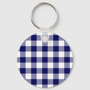 Navy and White Gingham Pattern Sleutelhanger
