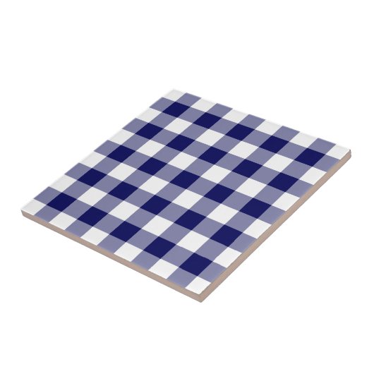 Navy and White Gingham Pattern Tegeltje (Zijkant)
