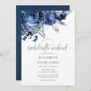 Navy and White met Silver Foil Bachelorette Party Kaart