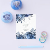 Navy and White met Silver Foil Floral Wedding Flyer (Enkel)