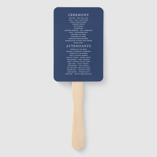 Navy and White met Silver Foil Wedding Program Handwaaier (Achterkant)