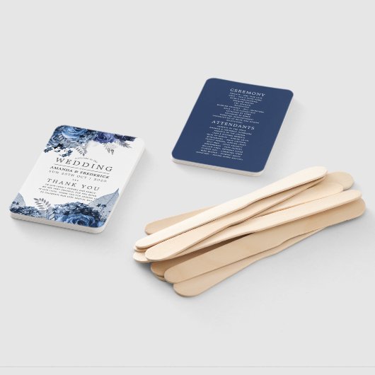 Navy and White met Silver Foil Wedding Program Handwaaier (Niet-gemonteerd)