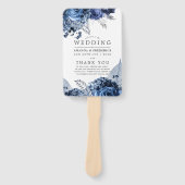 Navy and White met Silver Foil Wedding Program Handwaaier (Voorkant)