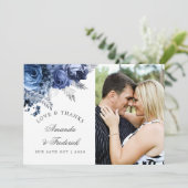 Navy and White met Silver Wedding Bedankt (Staand voorkant)