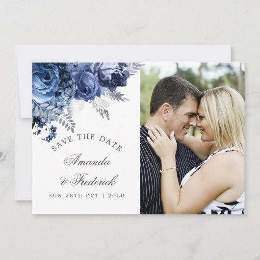 Navy and White met Silver Wedding Save the Date (Voorkant)