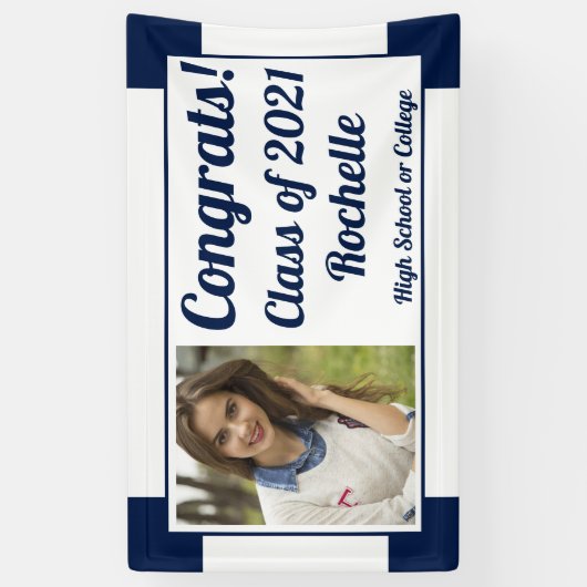 Navy and White One Photo Class Afstuderen Spandoek (Verticaal)