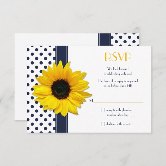 Navy and White Polka Dot Wedding Reply Kaart (Voorkant / Achterkant)