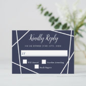 Navy and White Simple Geometric Wedding RSVP (Staand voorkant)