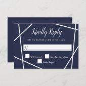 Navy and White Simple Geometric Wedding RSVP (Voorkant / Achterkant)