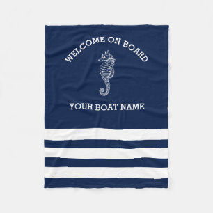 Navy and White Stripe gepersonaliseerd   Naam vaar Fleece Deken
