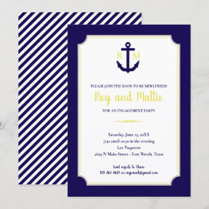 Navy and Yellow Nautical Anchor Engagement Party Kaart