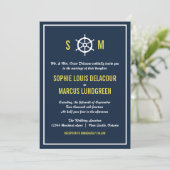 Navy and Yellow Nautical Monogram Weddenschap Kaart (Staand voorkant)