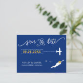 Navy Anguilla Wedding Save the Date Map Briefkaart (Staand voorkant)