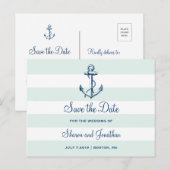 Navy Anker & Stripes Beach Bruiloft Save the Date Aankondigingskaart (Voorkant / Achterkant)