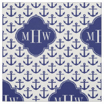 Navy Ankers Wit BG, Navy 3 Initiaal Monogram