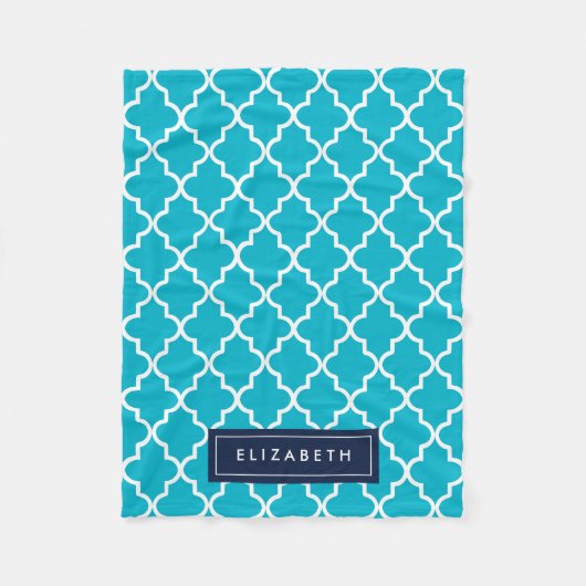 Navy & Aqua Quatrefoil | Fleece Blanket (Voorkant)
